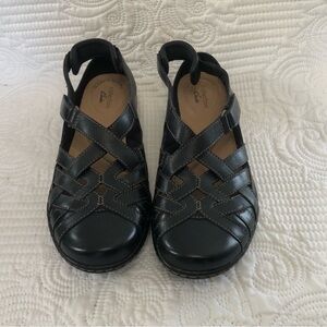 CLARKS NEW women’s comfort collection deep navy blue loafer sandal 8.5 NARROW